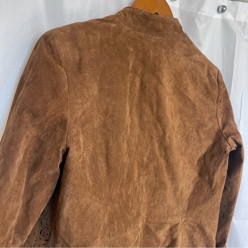 CHI BY FALCHI Women’s Brown Leather Jacket Open Front Cut Out Size Small - Picture 16 of 17